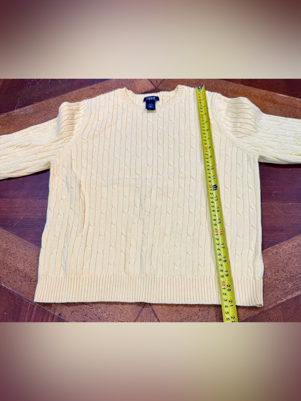 IZOD 100% Cotton Pastel Yellow Preppy Cable Knit Sweater Large - Picture 9 of 10